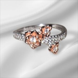 Two-tone sterling silver 925 rose gold ring Engagement Promise Bridal